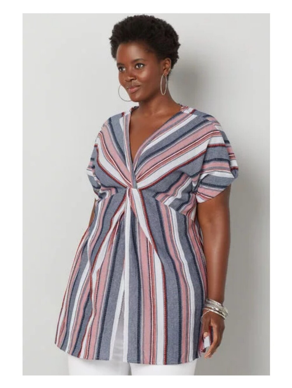 Avenue Plus Size Striped Twist Front Tunic